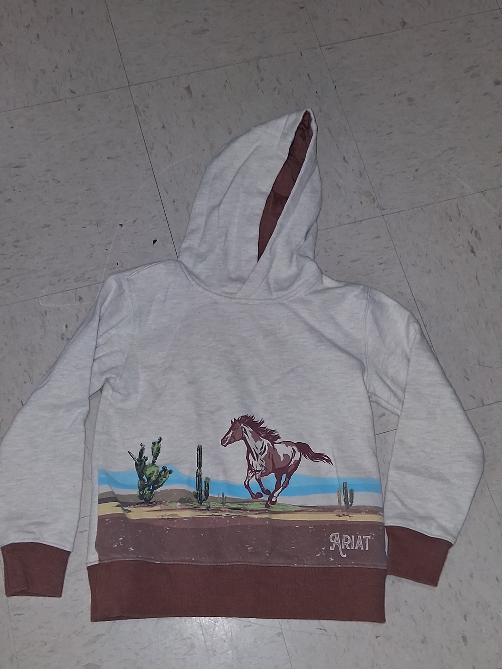 Ariat Kids Desert Horse Pullover Hoodie in Cream and Brown